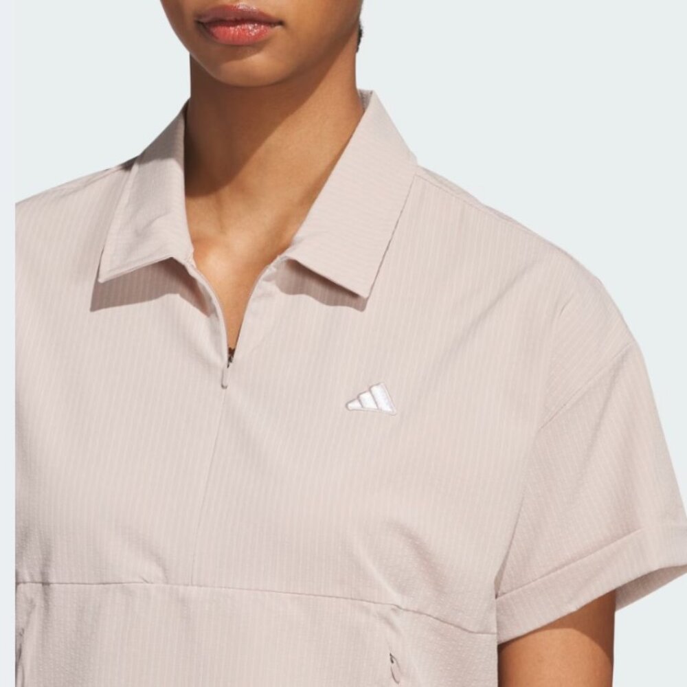 NWT Adidas Golf Women's Short Sleeve 1/4 Zip Shirt Taupe SZ Large JE7309 $85 - Picture 6 of 7